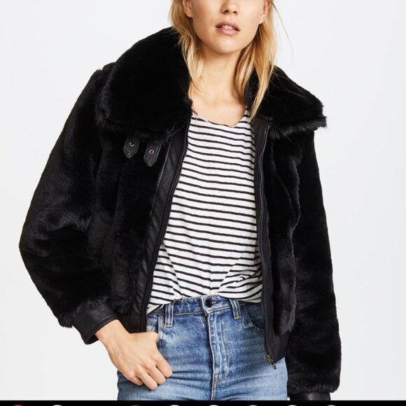 BLANK NYC Black Noise Faux Fur Coat, Bomber Jacket, Size Small NWT - Picture 1 of 7